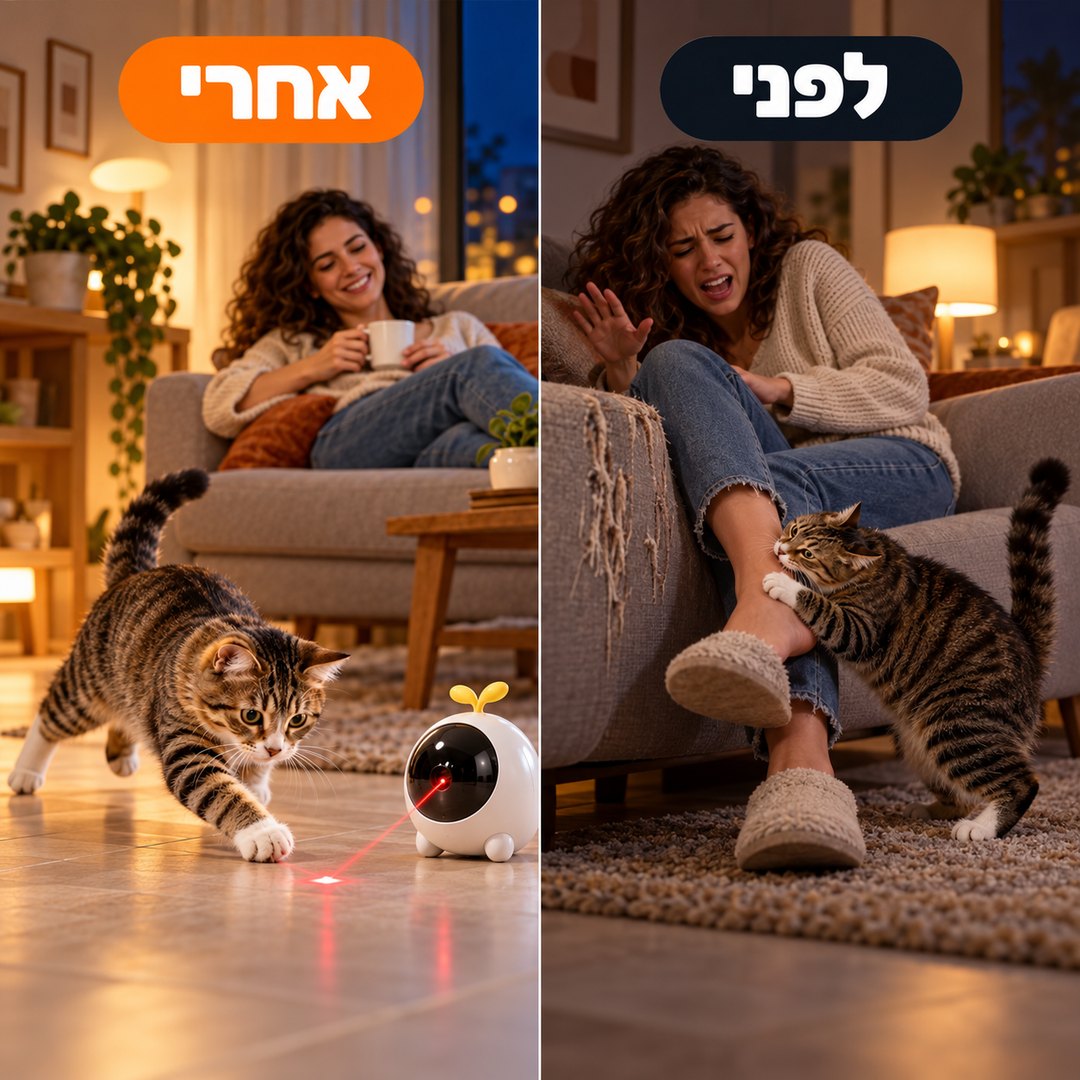 צעצוע לייזר אוטומטי לחתולים: לפני ואחרי
