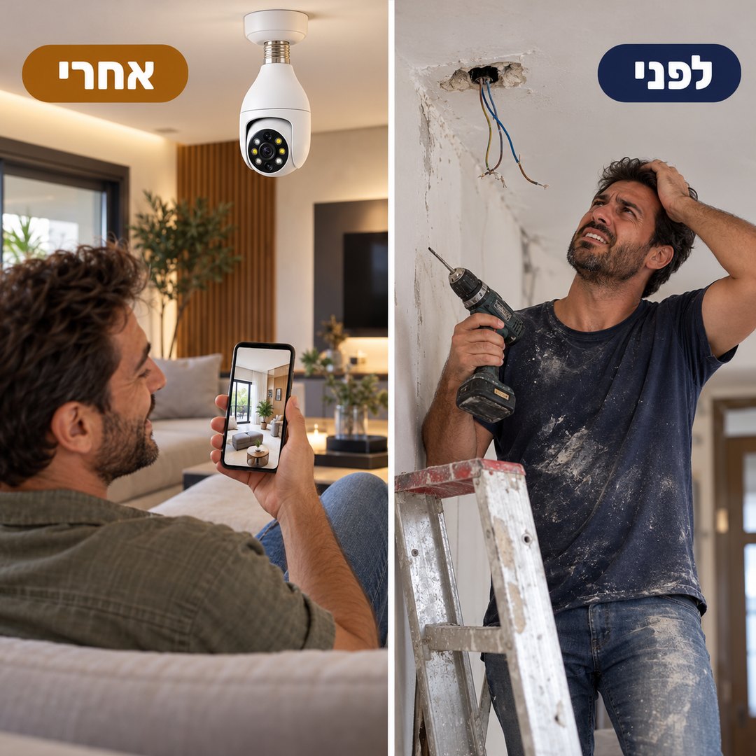 מצלמת אבטחה בנורה: לפני ואחרי